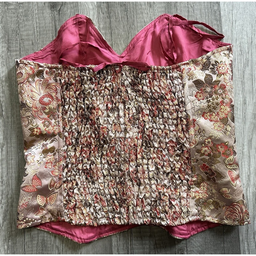 Betsy Johnson Strapless Brocade Butterfly Pink Velvet Sweetheart Corset Size 6 - Picture 6 of 16